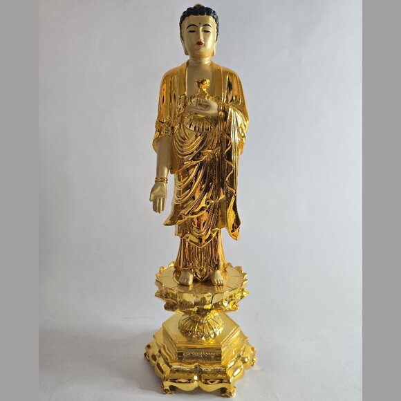 Rare Gorgeous Bronze Gilt Buddha Statue Set of 3 - Picture 3 of 10